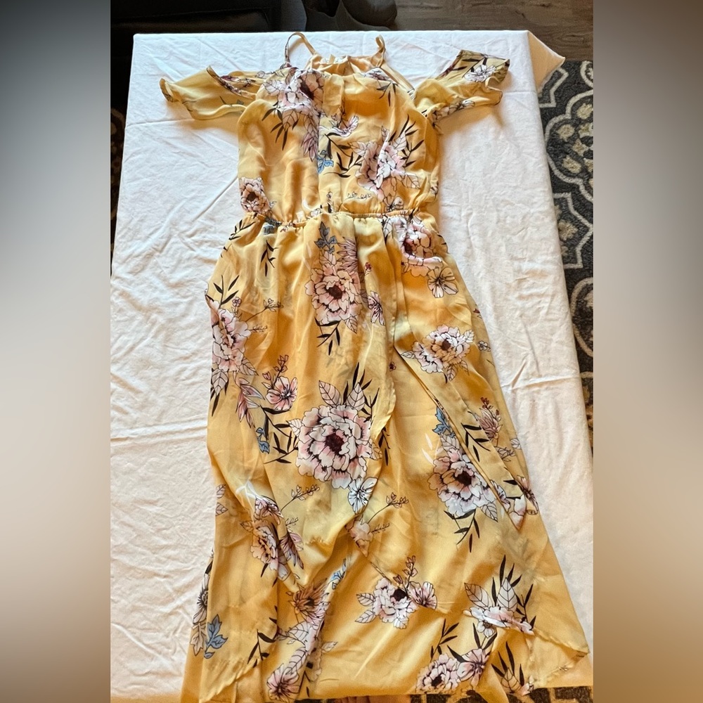 Yellow floral dress short in the front long in the back